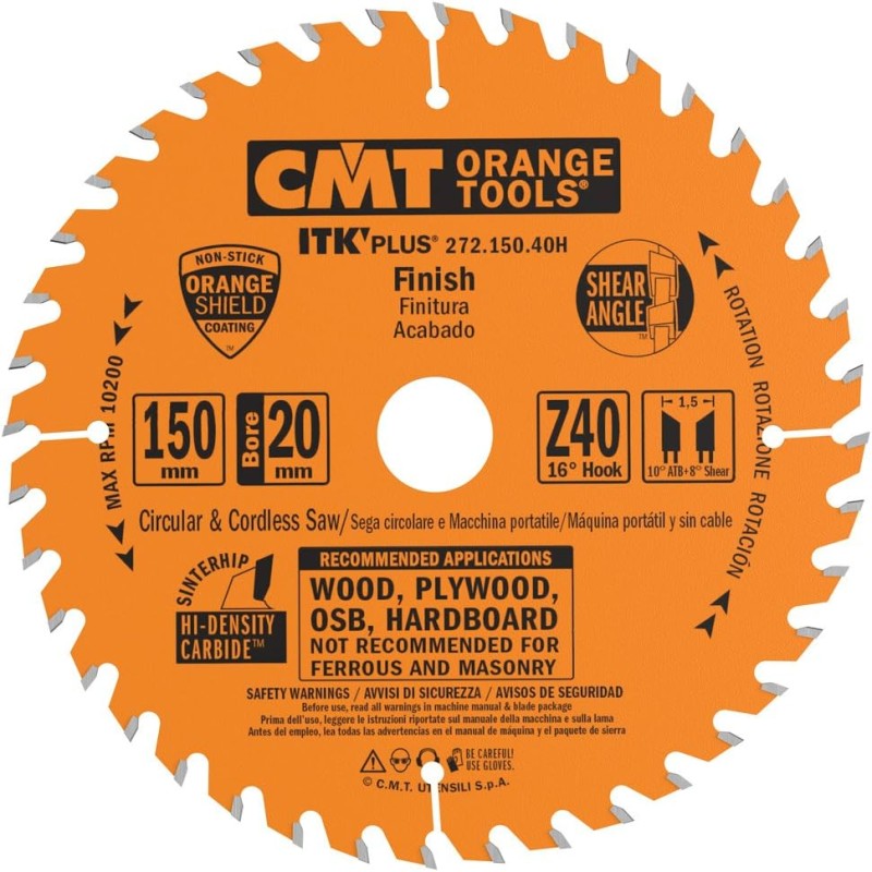 CMT – 272.150.40h – CIRCULAR SAW ITK Plus HW 150 x 1.5 x 20 (+ 16) Z = 40 ATB + Shear