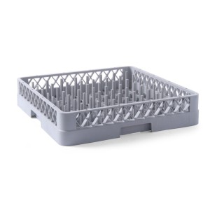 HENDI Spülkorb, Spülmaschinenkorb, Geschirrspülkorb, für Teller und Tabletts, grobmaschig, eingegossenen Stiften, Polypropylen, 500x500x(H)100mm, grau