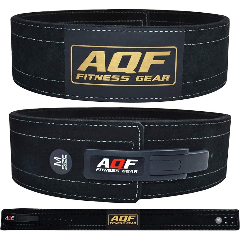 AQF Weight Lifting Belt Lever Buckle, 4 Inch Wide 10 mm Thick Leather Belt - Approved IPL USPA Strength Training Belt, Lifting Belt, Weight Belt for Fitness, Powerlifting