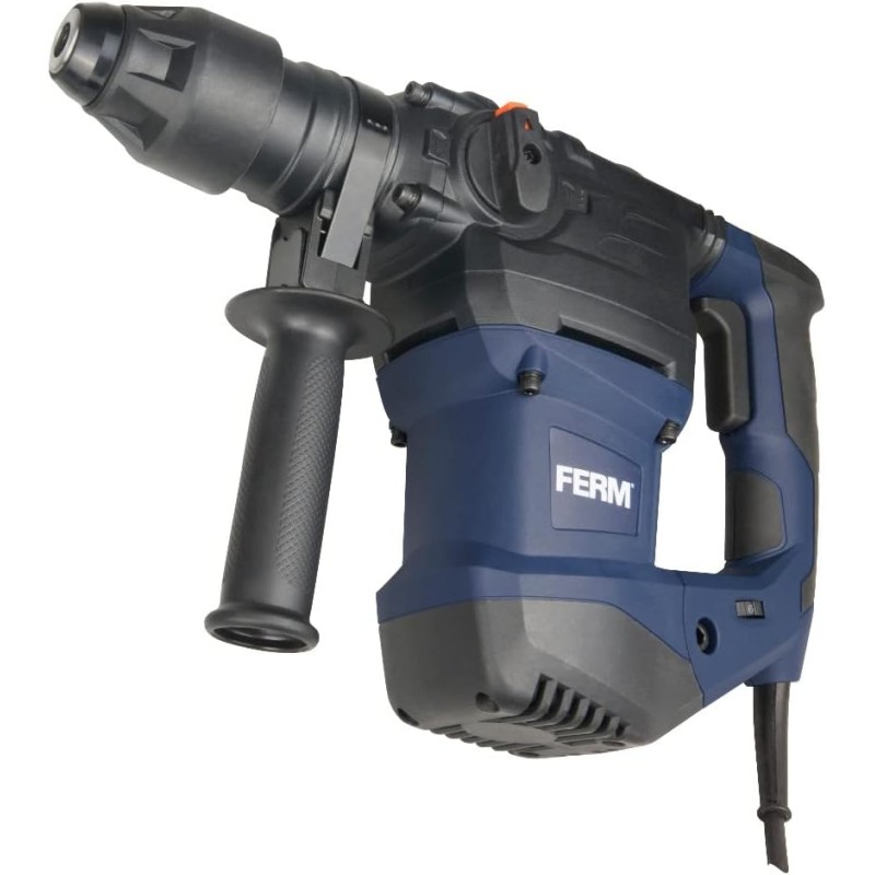 FERM HDM1037 Rotary/Demolition Hammer 1500W, Includes Depth Limiter, 3 Drills and 2 SDS chisels, 1500 W, 230 V, Black/Blue