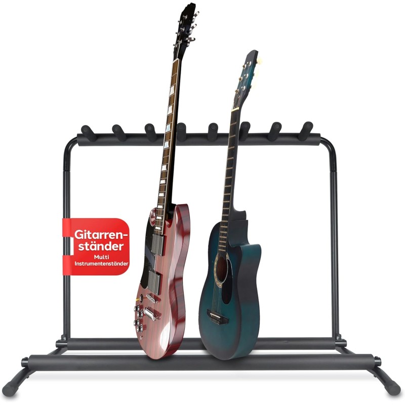 Pyle Guitar Stand, 7-Space Foldable Guitar Stand, Multiple, Bass Stand, for Acoustic Guitar, Electric Guitar & Guitar Bag, Portable Guitar Stand with Foam Padding