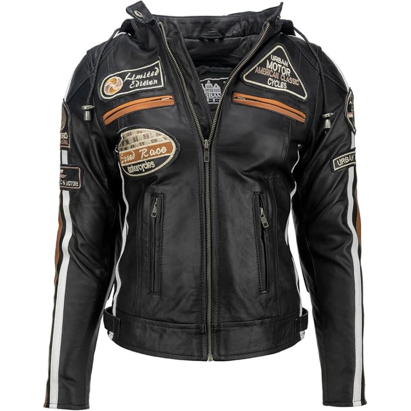 URBAN 5884 Motorradjacke Damen Mit Protektoren, Damenjacke aus Lammleder, Protektoren für Rücken, Schultern und Ellenbogen