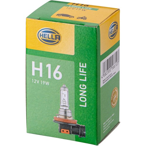 HELLA 8GH 186 996-001 Bulb - H16 - Long Life up to 3x longer lifetime - 12V - 19W - Socket Type: PGJ19-3 - Box - Quantity: 1