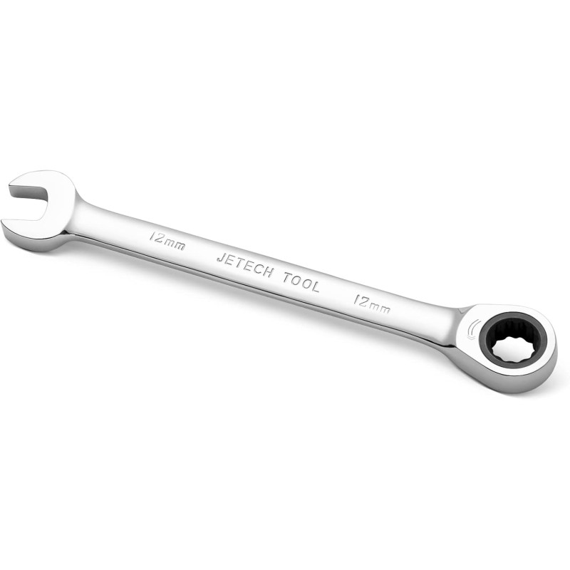 Jetech Ratcheting Combination Wrench - Industrial Grade Cr-V Steel Gear Spanner in Polished Chrome Finish, 041612