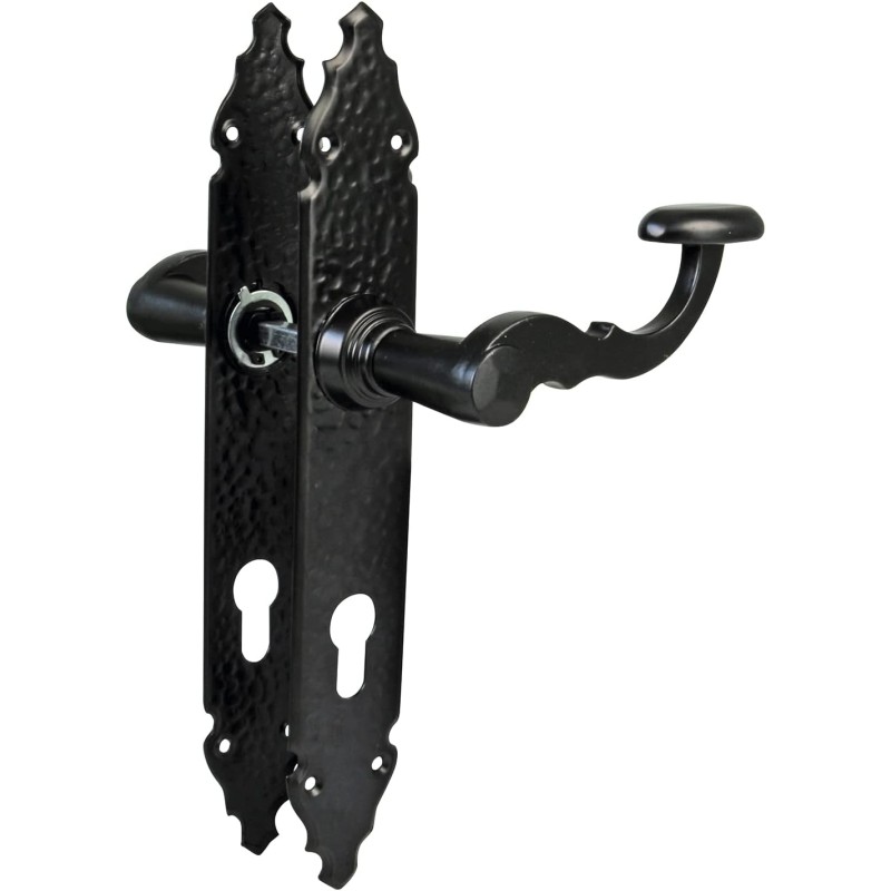 Amig - Set of 2 Door Handles for Passage Doors Mod. 100PB85, 280 x 45 x 3.5 mm, Square, 8 mm, for use with Mortice Locks, Forged, Made of Zamak, Black