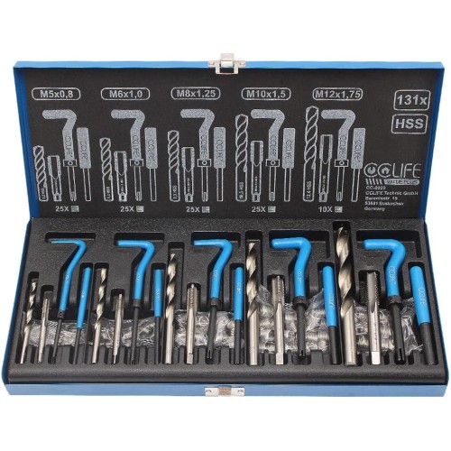 Cclife 131-piece Thread Repair Kit, with M5 M6 M8 M10 M12 Inserts / Sleeves