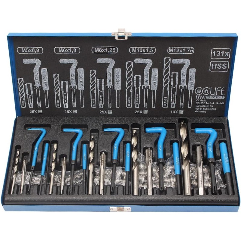 Cclife 131-piece Thread Repair Kit, with M5 M6 M8 M10 M12 Inserts / Sleeves
