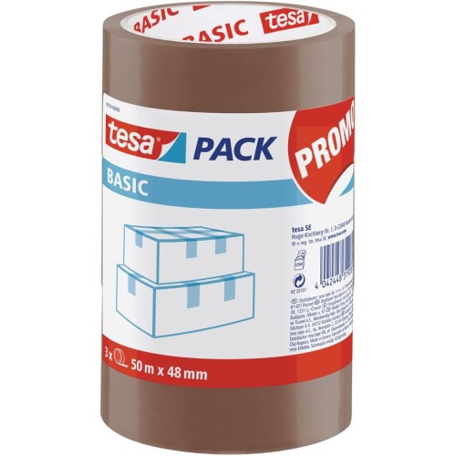 Tesa Basic Pack - 3 Pack of Packaging Tape, Brown