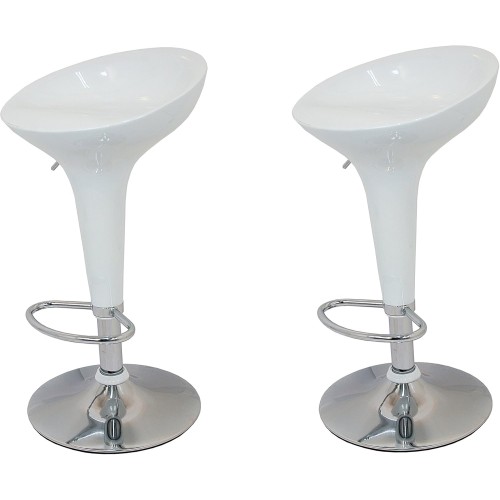 DP Grifería 2 x 1000 – Pack of 2 Bar Stools with Chrome Base and Seat in White (PVC)