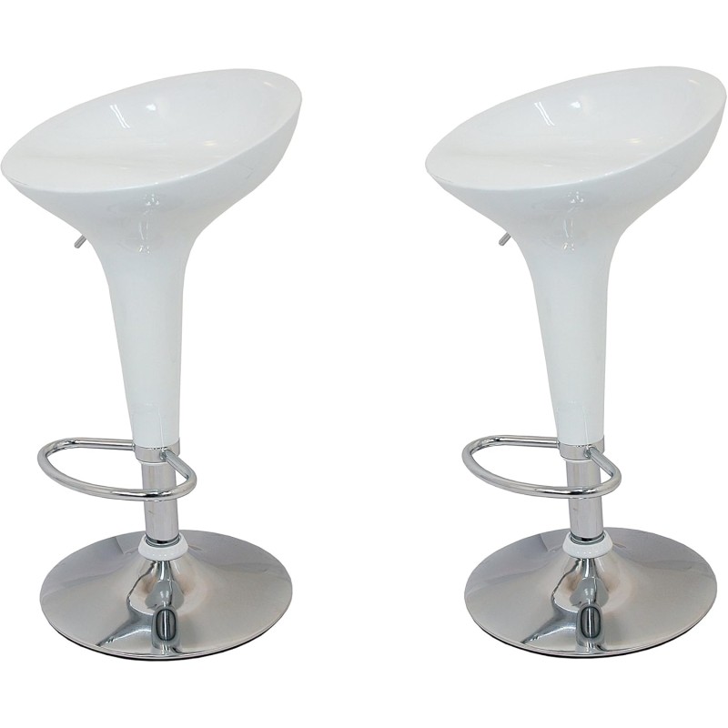 DP Grifería 2 x 1000 – Pack of 2 Bar Stools with Chrome Base and Seat in White (PVC)