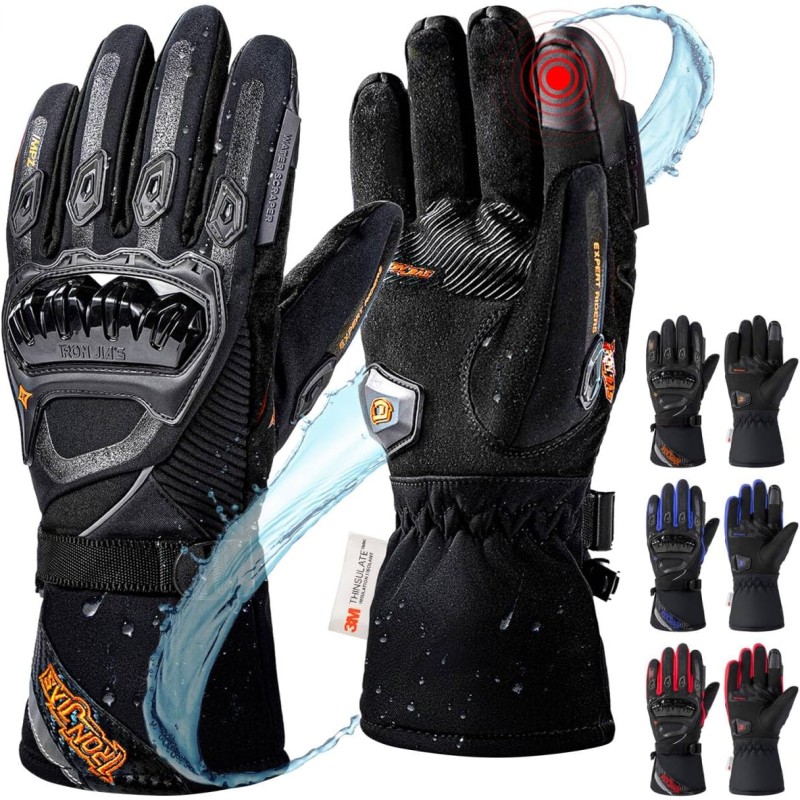 IRON JIA'S Winter Motorcycle Gloves, Waterproof, Windproof, Lightweight and Warm Touchscreen Gloves for Motorcycle, Hiking and Other Outdoor Sports, Men and Women