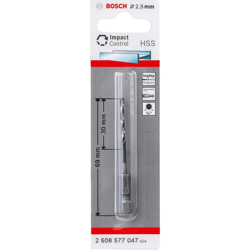 Bosch Professional 1 x Impact Control HSS спирално свредло (за метал, 2,5 x 30 x 69 mm, аксесоари за ударни бормашини)