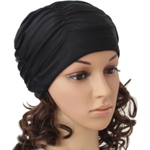 HugeStore Women Ladies Pleated Cloth Fabric Swimming Hat Swim Hat Cap Bathing Cap Black