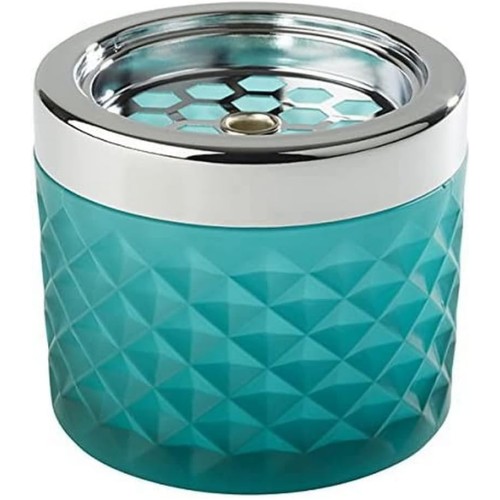 APS Wind Ashtray, Ashtray, Chrome-Plated Metal, Frosted Glass, with Bayonet Clasp, Diameter 9.5 cm, Height 8 cm, Light Blue