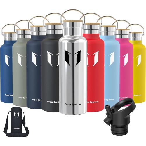 Super Sparrow Stainless Steel Water Bottle, 350 ml, 500 ml, 620 ml, 750 ml, 1 L, Leak-Proof Thermos Flask, BPA-Free Water Bottle, Carbonated Thermos Flask for Children, Fizz, Sports, University,