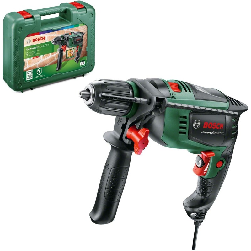 Bosch Home and Garden Hammer Drill, Universal Impact 800 (800 watt, Case), Black/Green