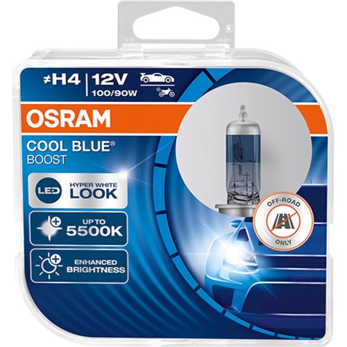 OSRAM COOL BLUE BOOST H4 Halogen Headlight Lamp, 62193CBB-HCB, 12V Passenger Car, Duobox (2 Units)
