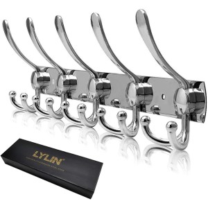 Lylin Coat Rack, Stainless Steel Coat Hooks, Towel Hooks, Bathrobe Hooks, Coat Rack, Approx. Max. Load 30 kg