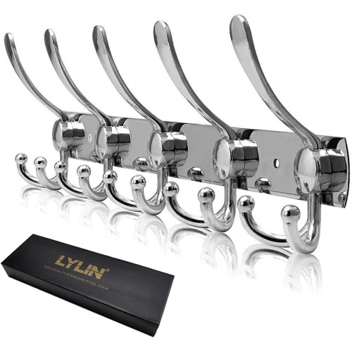 Lylin Coat Rack, Stainless Steel Coat Hooks, Towel Hooks, Bathrobe Hooks, Coat Rack, Approx. Max. Load 30 kg