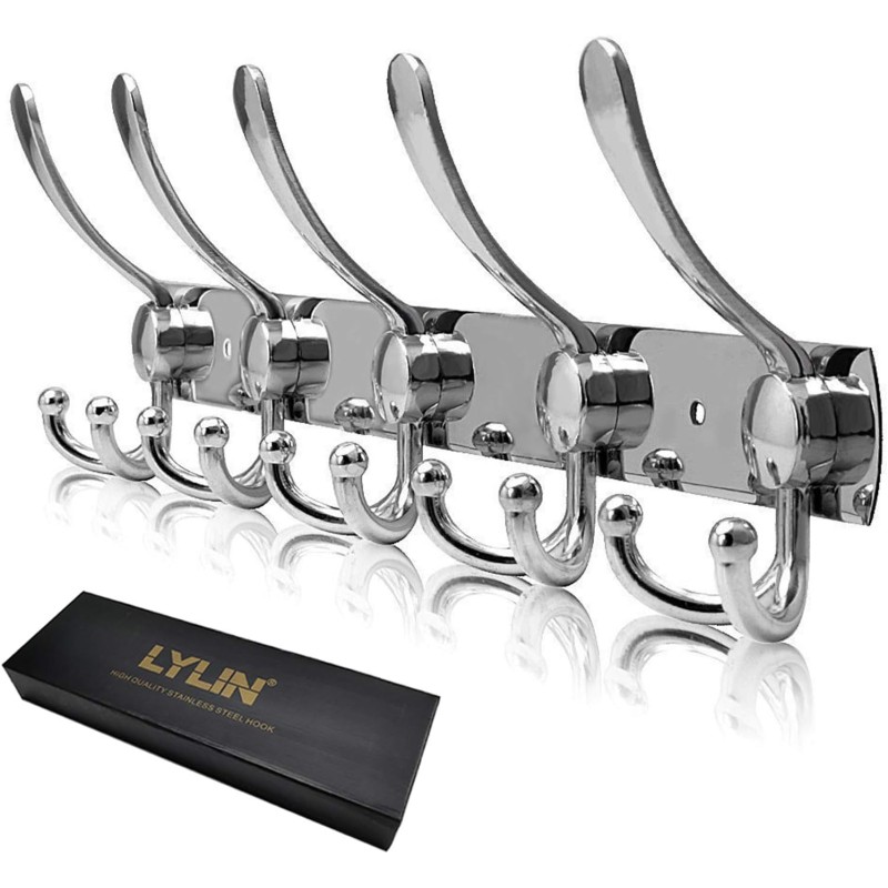 Lylin Coat Rack, Stainless Steel Coat Hooks, Towel Hooks, Bathrobe Hooks, Coat Rack, Approx. Max. Load 30 kg