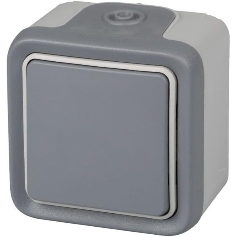 Legrand, 191502 Plexo – Wall Switch - Push-button switch from the Plexo range, waterproof, outdoor, water-resistant (IP55), grey