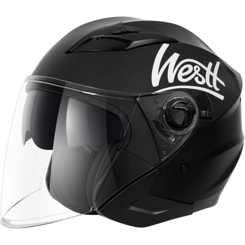 Westt Jet Motorcycle Helmet Matt Black Double Visor Helmet - Scooter - ECE Certified, S (55-56CM), matt black