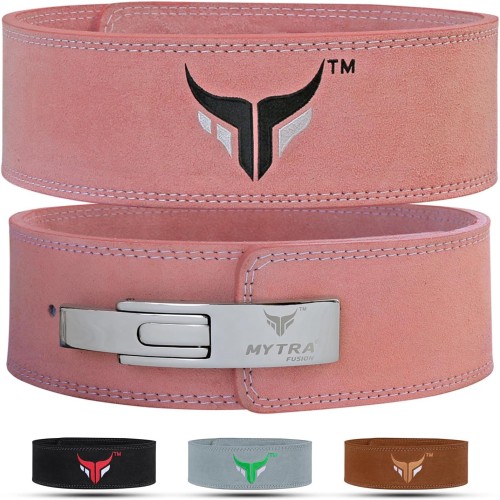 Mytra Fusion Weight Lifting Belt 100% Genuine Leather Weightlifting Belt White Buckle Lifting Belt for Gym, Fitness, Training, Weight Lifting Belt Men & Women Gym Belt