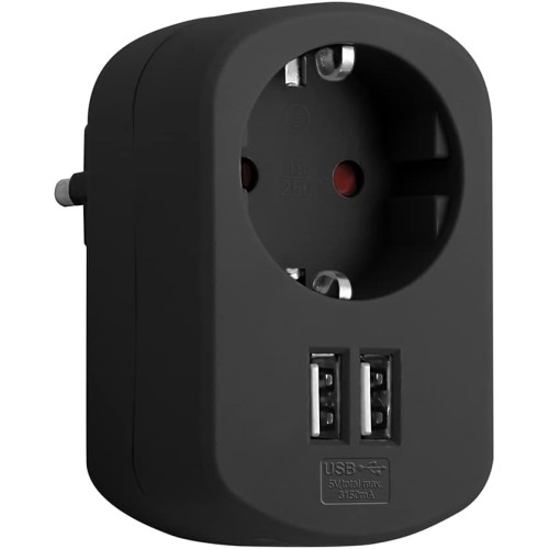 Combi Adaptor 16A + 2x USB 3.15A Simon Black