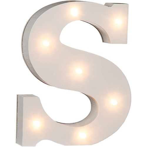 OOTB Illuminated Letter S Light with 7 LED, Wood White