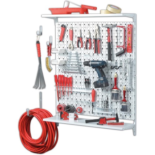 Element System 11300-00015 Tool Peg-Board Organiser 3 made of Metal/Diy Tool Set made In Germany/ 72-Piece Tool Holder Set/Screws and Wall Plugs Included/White