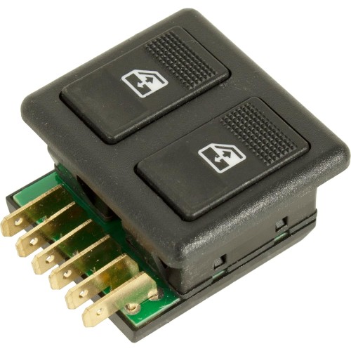 TarosTrade 12-0372-L-94748 Front Double Window Control Switch with 6-Pin Connector, Push Button, Black, Manual, Fiat UNO 1983-1989