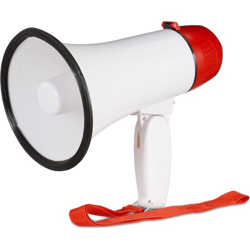 Relaxdays Stadium Megaphone, Bullhorn, Ole Sound, Funny, Party, 10 Watt, Plastic, HxWxD: 21 x 13.5 x 22 cm, Red/White