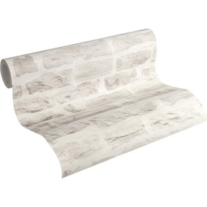 A.S. Creation 35580-4 Best of Wood and Stone Realistic Brick Design Wallpaper, Light Grey