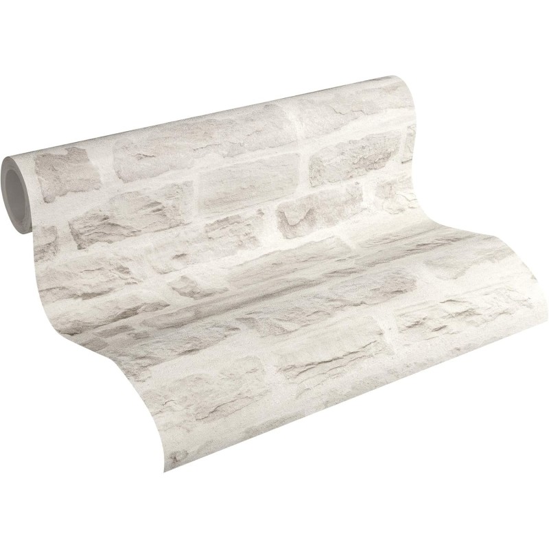 A.S. Creation 35580-4 Best of Wood and Stone Realistic Brick Design Wallpaper, Light Grey