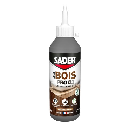 Sader Vinyl Wood Glue Pro D3 - Лепило за сглобяване на дърво и фурнир - Лепило D3 - За закрити вътрешни и външни дърводелски изделия - Лепило за мокро дърво - Прозрачно - Бутилка 250 г