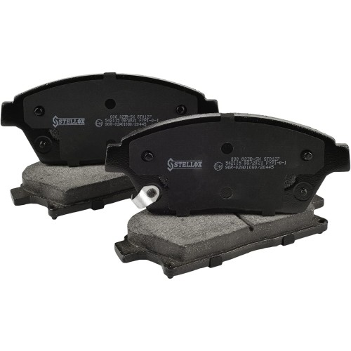 STELLOX 000 023B-SX Brake Pad Set, Disc Brake (4 Pieces) - With Acoustic Wear Warning - With Anti Squeak Plate - ECE-R90 Certification - Four Brake Pads Per Set - For Cars