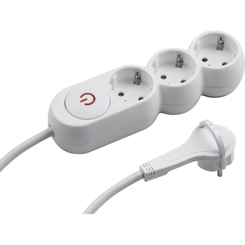 Meister 7430130 3-Way Socket Strip - Extra Flat Plug - 1.4 m Cable - White IP20 Indoor - Illuminated Switch / Multiple Socket with Child Protection / flat plug connector strip, white, 7430130