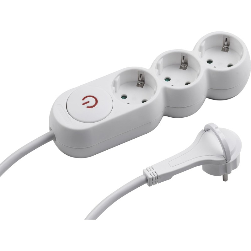 Meister 7430130 3-Way Socket Strip - Extra Flat Plug - 1.4 m Cable - White IP20 Indoor - Illuminated Switch / Multiple Socket with Child Protection / flat plug connector strip, white, 7430130