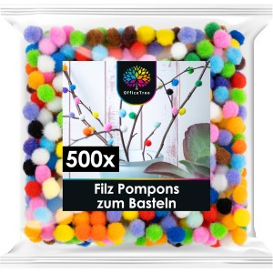 OfficeTree 500 Pompoms Colourful – Pompoms Craft Plush for Children and Adults – Felt Balls Colourful 10 mm – Decorate Sewing, DIY Party