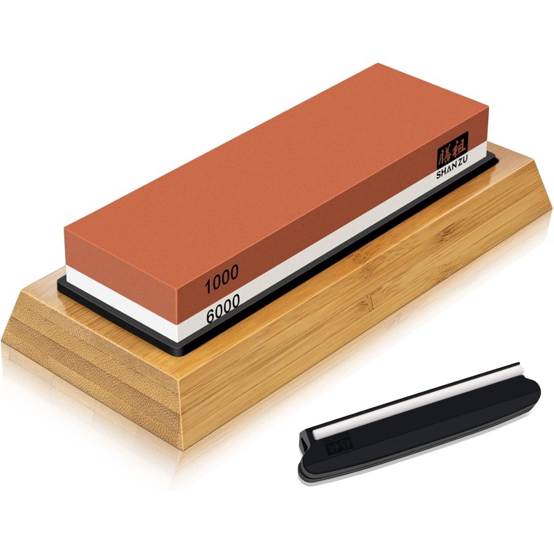 Shan Zu Sharpening Stone 2-in-1 Whetstone Grindstone for Professional Sharp Knife, Grit 1000/6000 with Non-slip Silicone Holder
