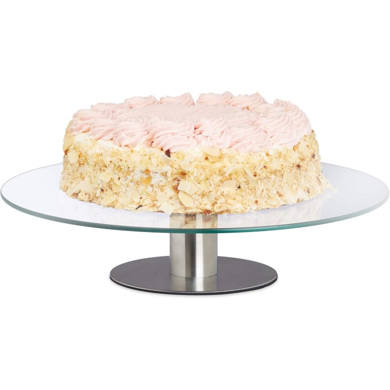 Relaxdays rotatable cake plate, stand, cake plate for decorating, turntable turntable for cakes, Ø 30cm, transparent