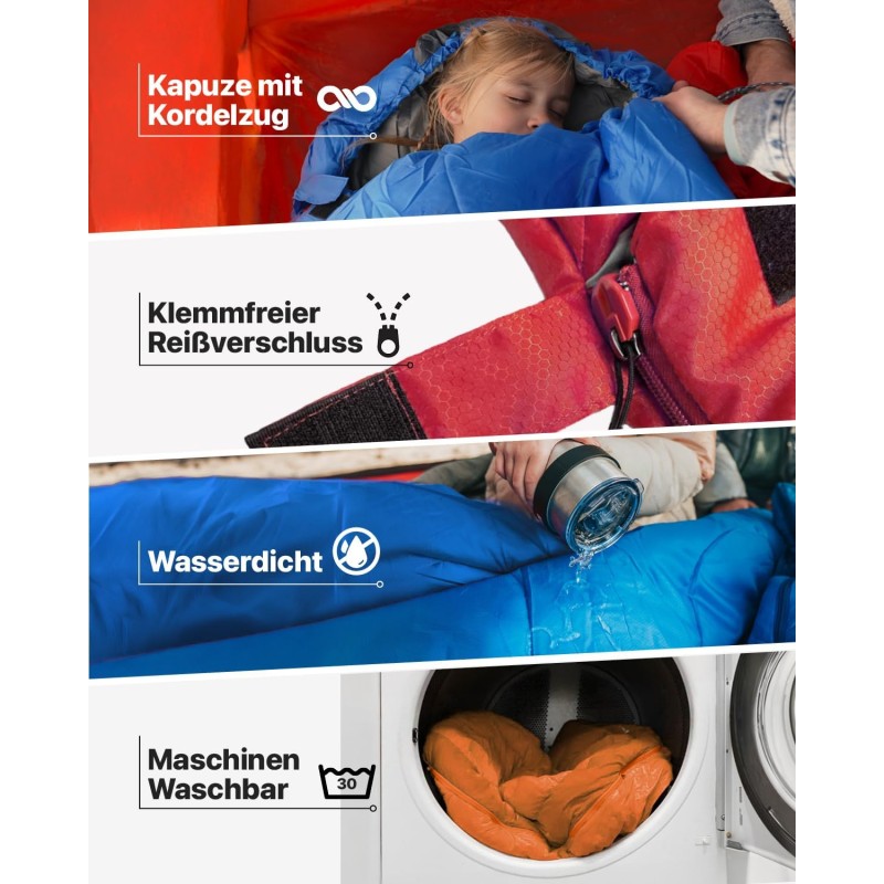 MalloMe спален чувал за възрастни и деца, спален чувал, зимен, спални чували, спален чувал за къмпинг, спален чувал-одеяло, зимен спален чувал, лек, преносим, топъл, одеяло