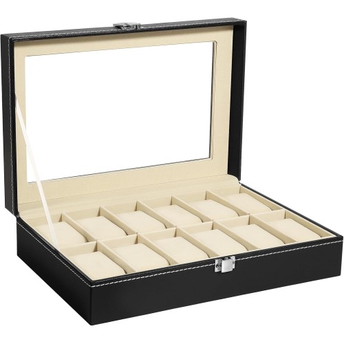 Uten Watch Box for 24 Watches, Men’s and Women’s, Leather, For 12 watches
