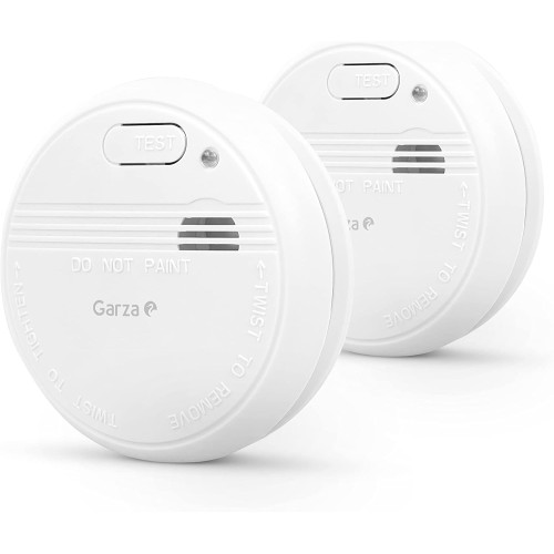 Garza - Pack of 2 Standard Smoke Detectors with Photoelectric Sensor, 85dB Alarm, LED Indicator, Test Button, Cordless Operation, 9V Battery Included, Ideal for Kitchens and Garages