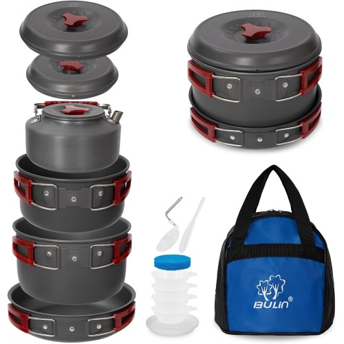 Bulin Camping Cookware Set, Outdoor Tableware Set, Aluminium, Camping Pots and Pans for 1-2 People, Picnic, Camping, Hiking