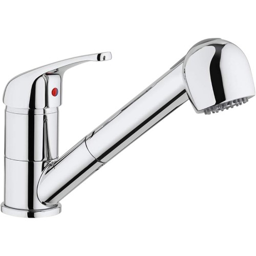 Paini Single Lever Kitchen Sink Mixer Tap Chrome Top Lever Low Spout with Pull Out Hand Shower 2 Jets and Cumulator