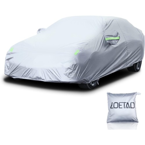 LOETAD Car Cover Waterproof Dustproof Anti-UV Windproof 470 x 180 x 150 cm Universal - Silver