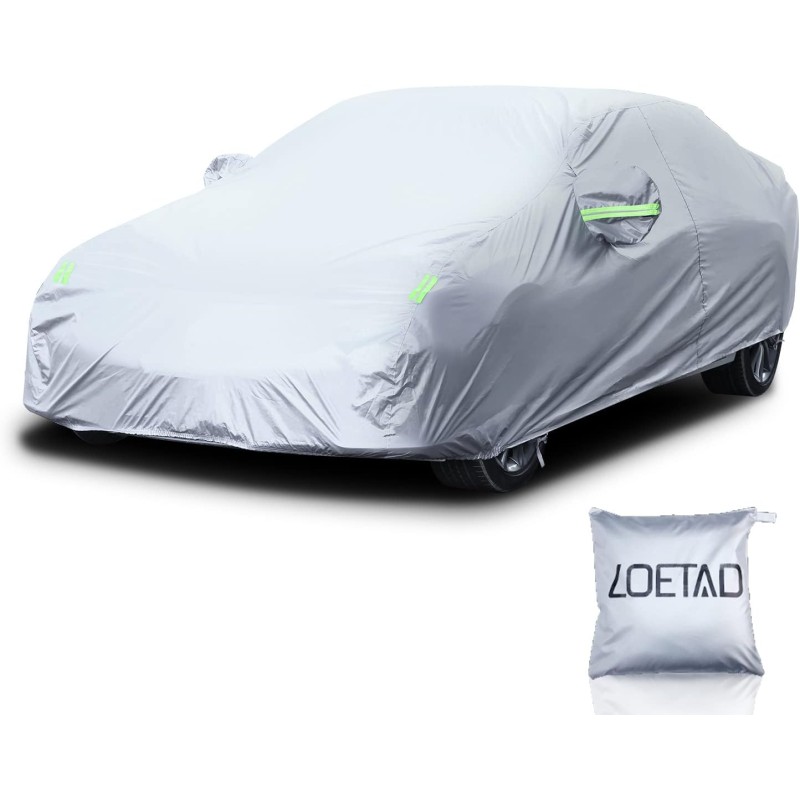 LOETAD Car Cover Waterproof Dustproof Anti-UV Windproof 470 x 180 x 150 cm Universal - Silver
