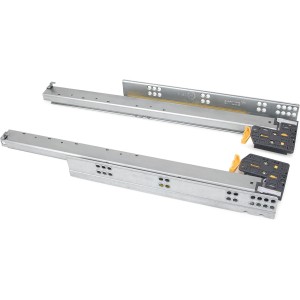 Emuca - Silver Drawer Guides Full Extension Soft Close and Coupling 440 Zinc Plated Steel