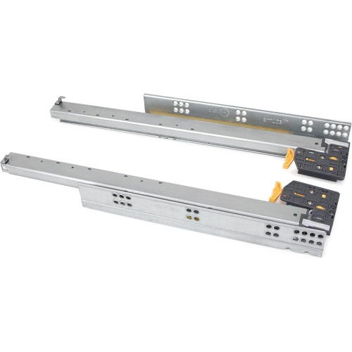 Emuca - Silver Drawer Guides Full Extension Soft Close and Coupling 440 Zinc Plated Steel